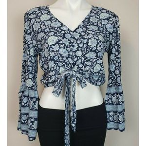 American Eagle Blue Flower Top Boho Crop M